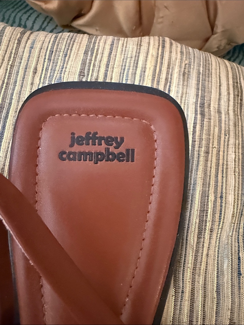 Jeffrey Campbell Brown Leather T-Strap Sandals with Gold Horsebit Accent - Picture 4 of 10